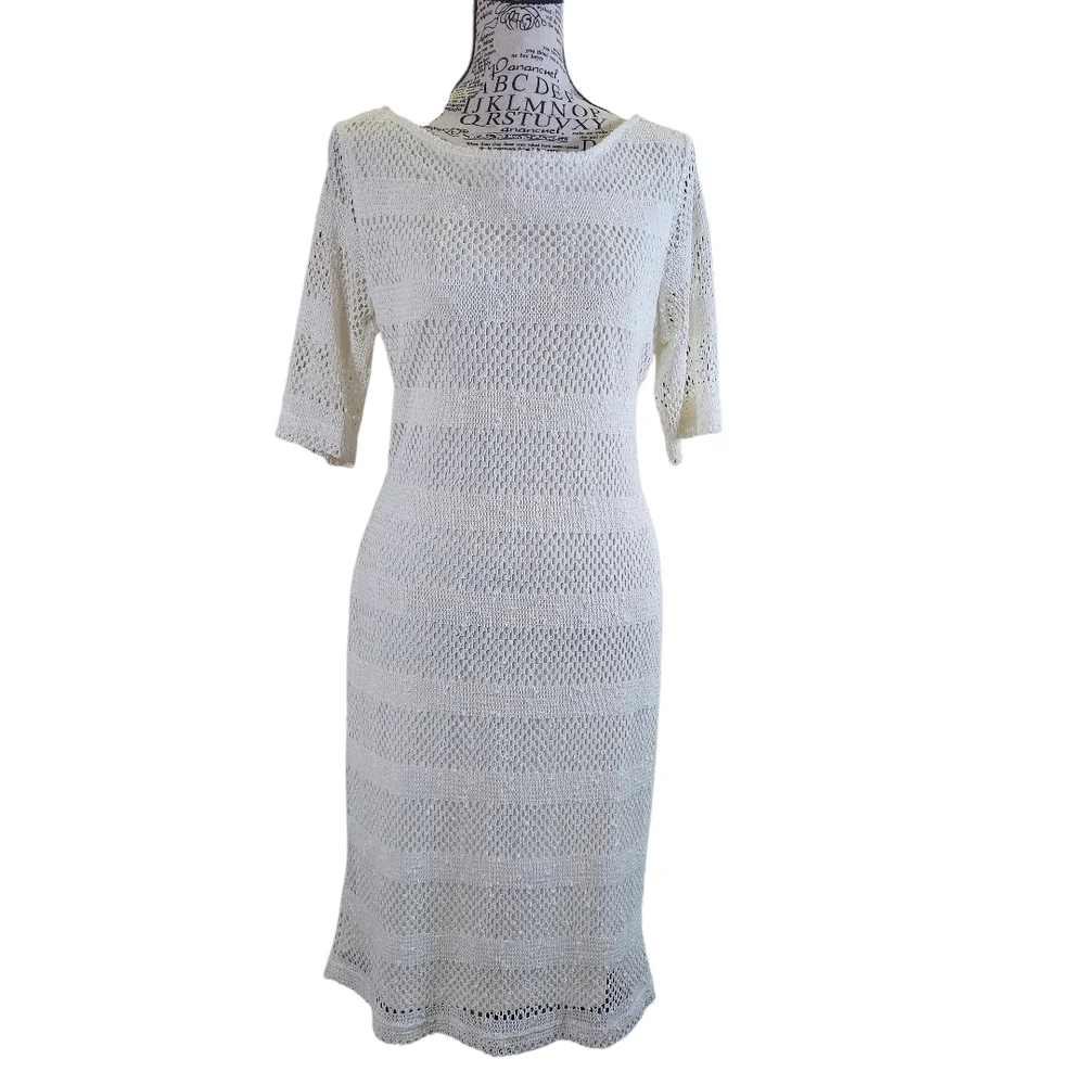 Cream Knit Midi Crochet Dress - Picture 7 of 8